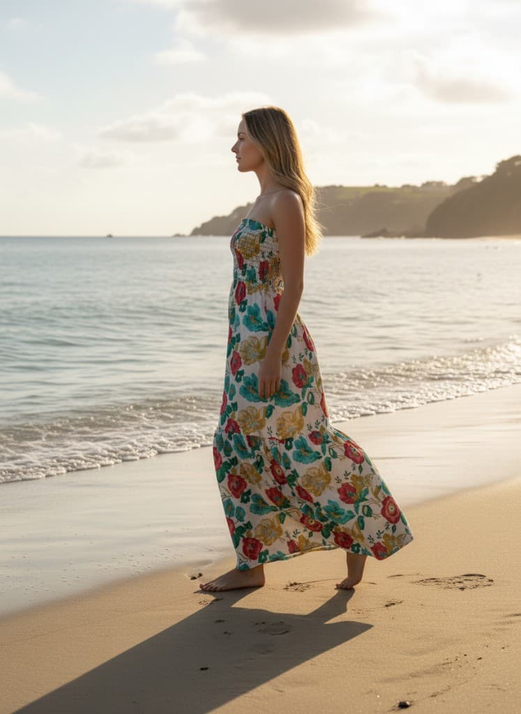 Side beach mockup of the bohemian maxi dress