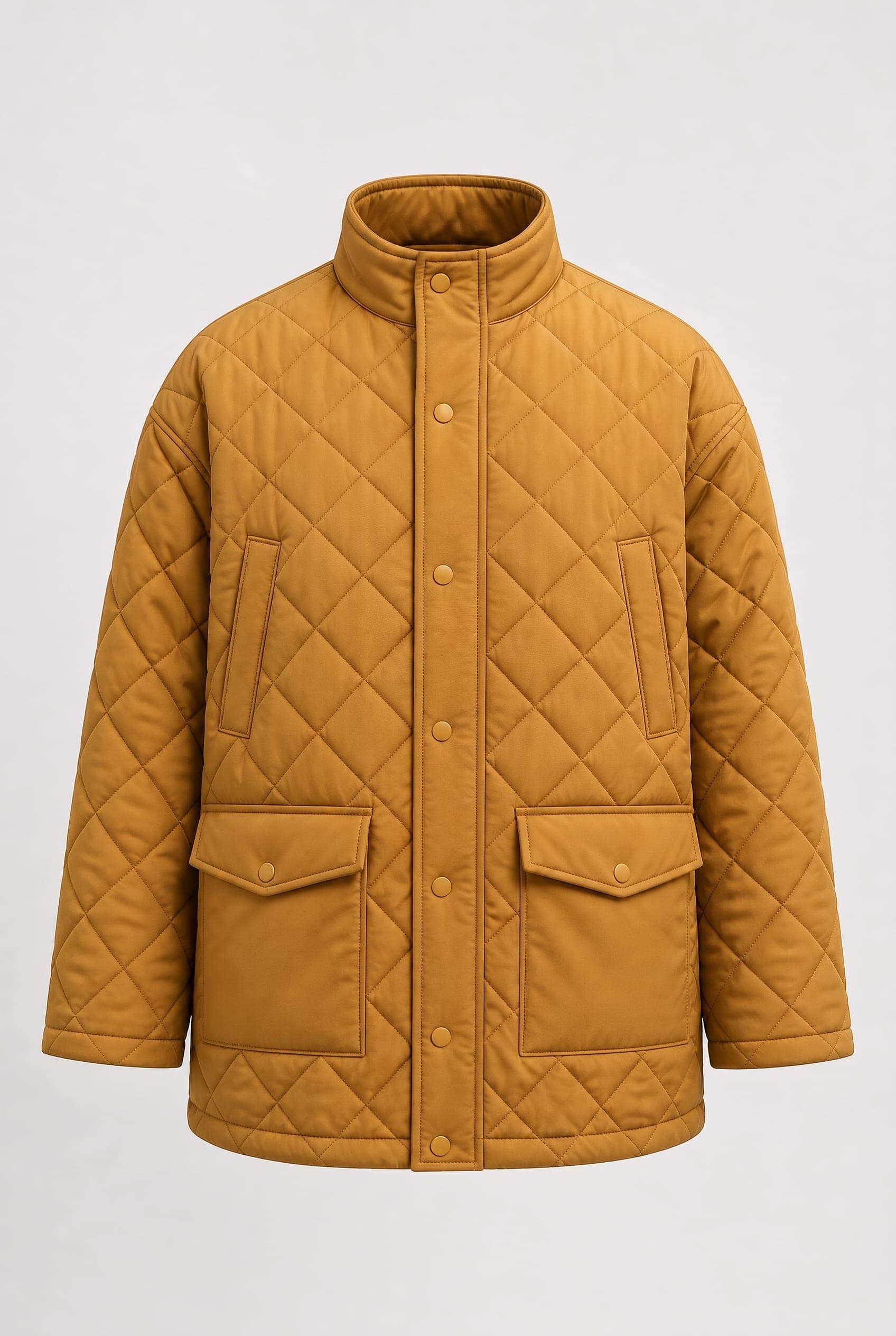 Photoreal ghost mannequin mockup of the mustard quilted shacket