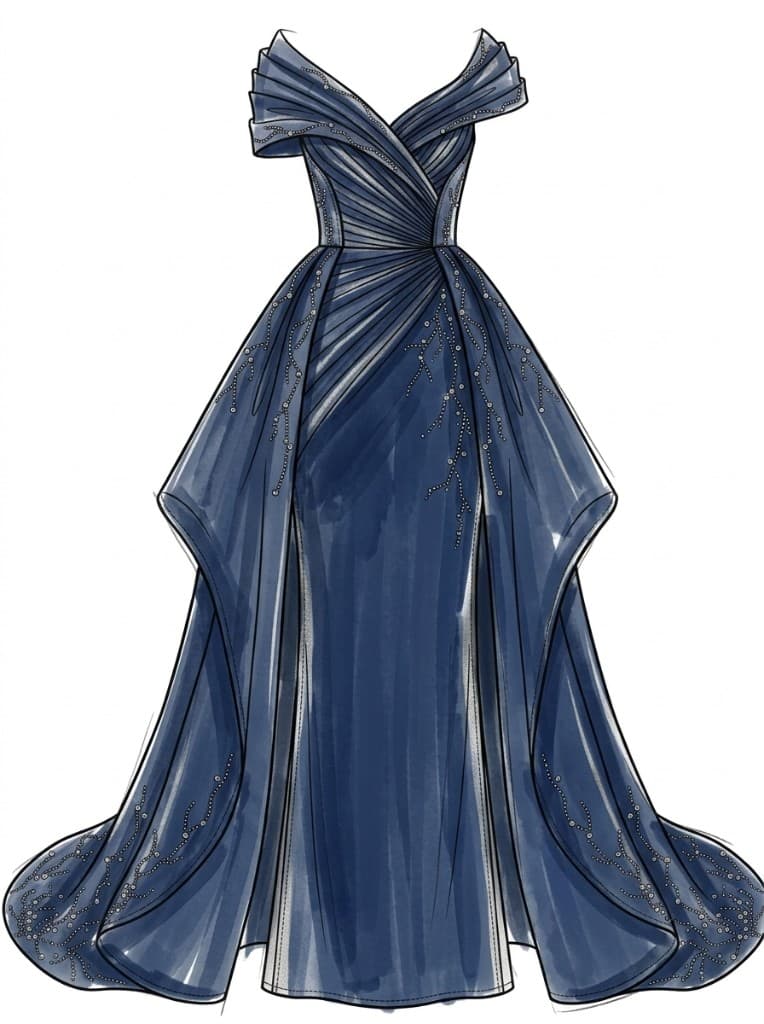Column-silhouette evening gown fashion sketch